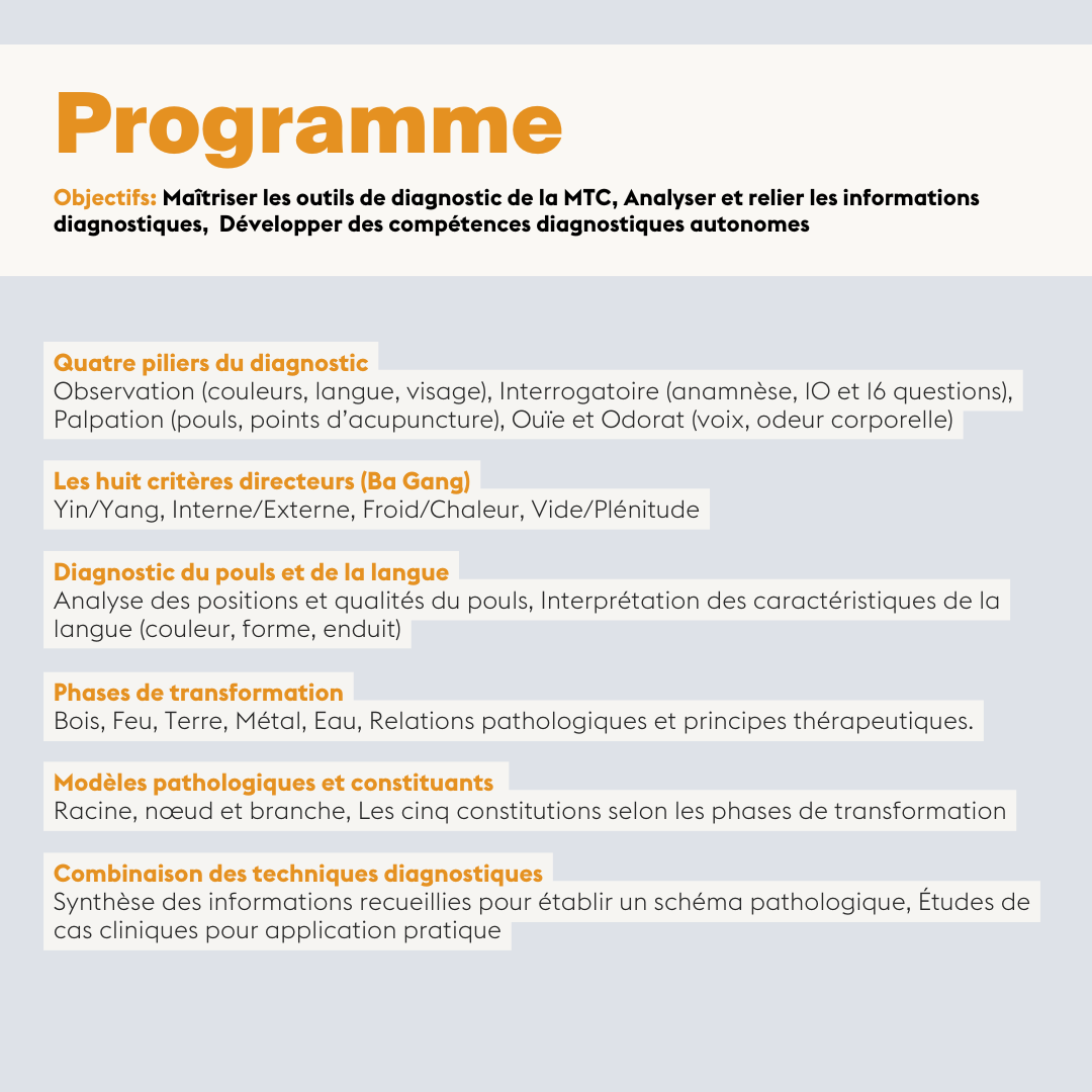 Diagnostic de la médecine chinoise • Module A-04 - 10 jours