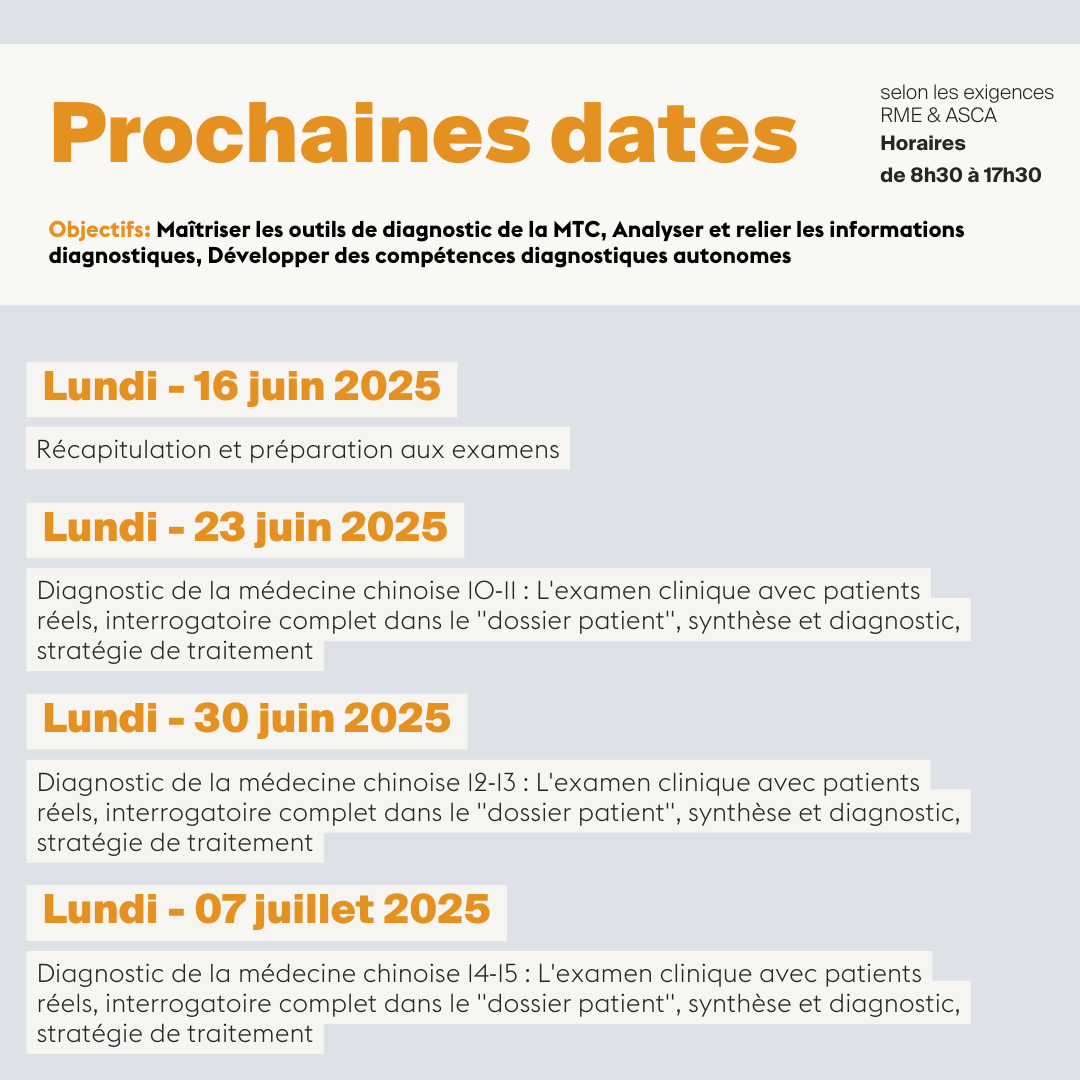 Diagnostic de la médecine chinoise • Module A-04 - 10 jours