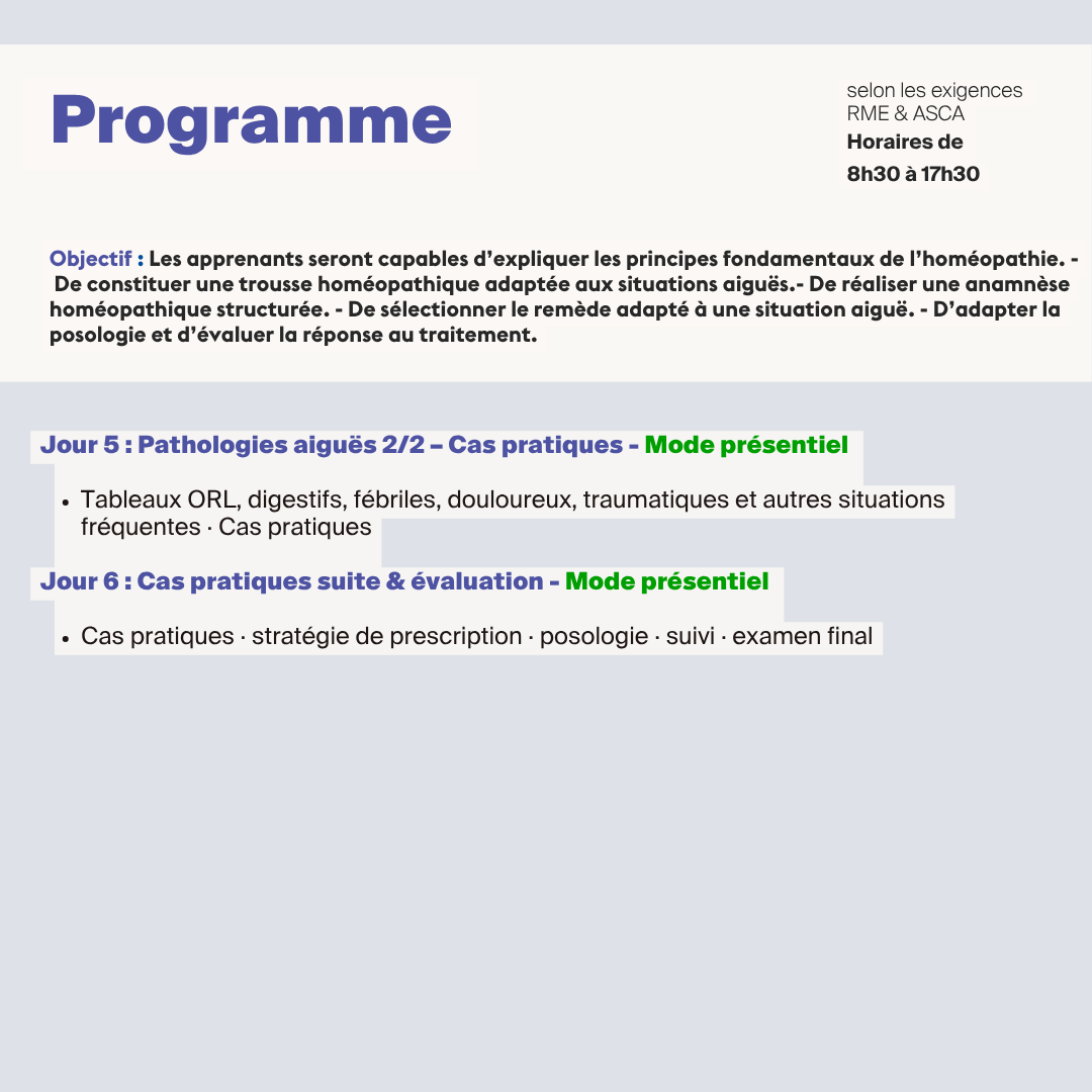 Homéopathie pour la MTE • 6 jours