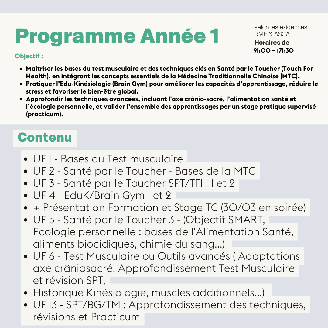 Kinésiologie OrTra TC • Année 1 de la méthode OrTra TC - 21 jours