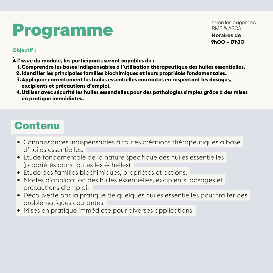 Aromathérapie 1 • ASCA méthode 392 et RME méthode 11 - 4 jours