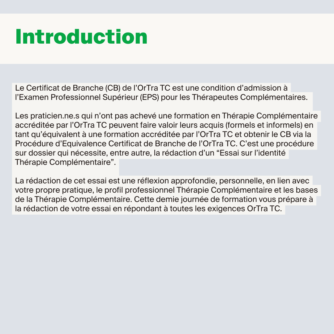 Apprendre à rédiger l’essai pour l’obtention du Certificat de Branche OrTra TC • 0,5 jour