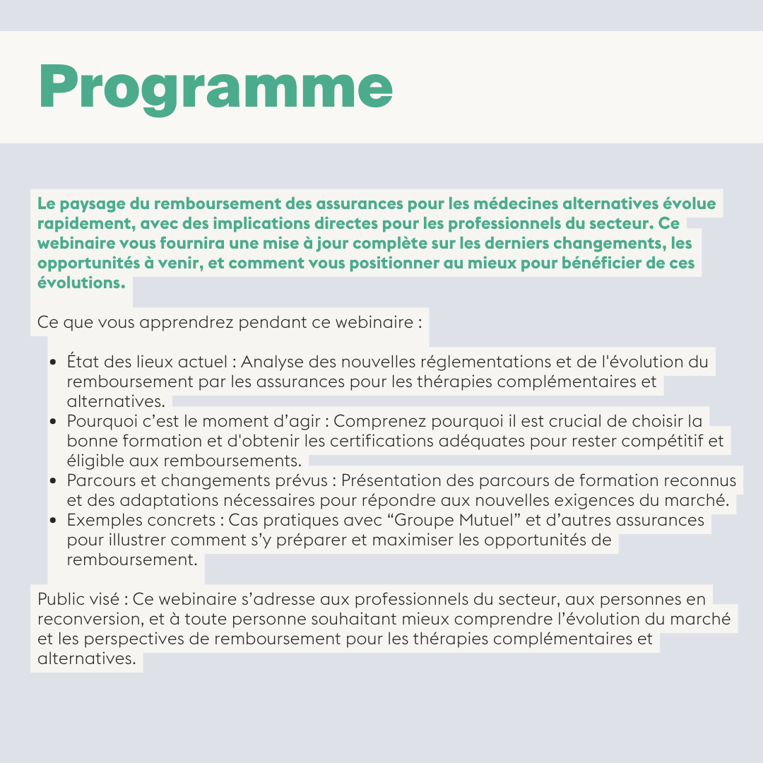 L'évolution du remboursement par les assurances : nouvelles perspectives pour les professionnels du secteur • Replay instantané