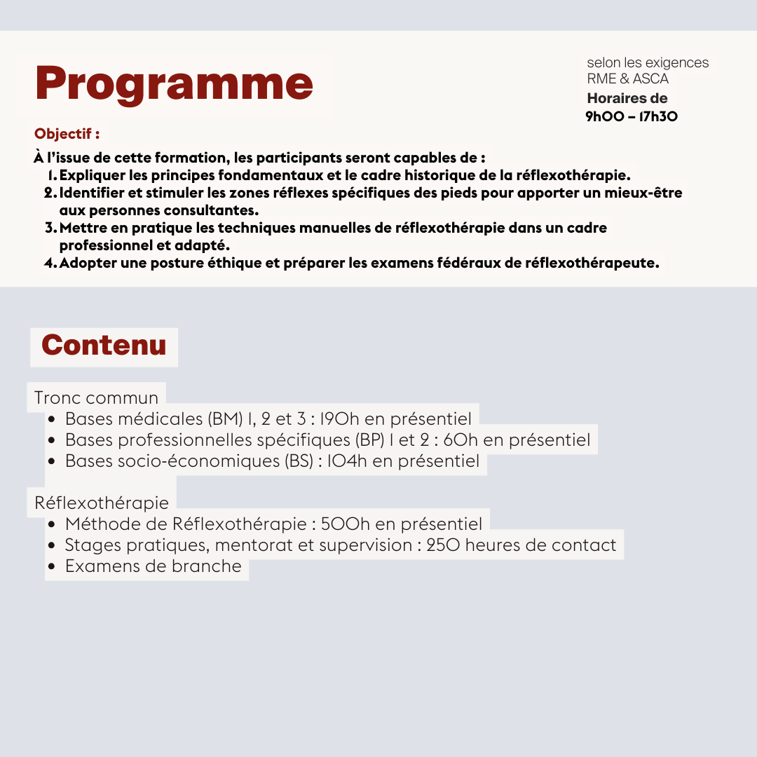 Réflexothérapie OrTra TC (REFL) • Niveau 1  Fondements  B1.1 et B1.2   - 150 h