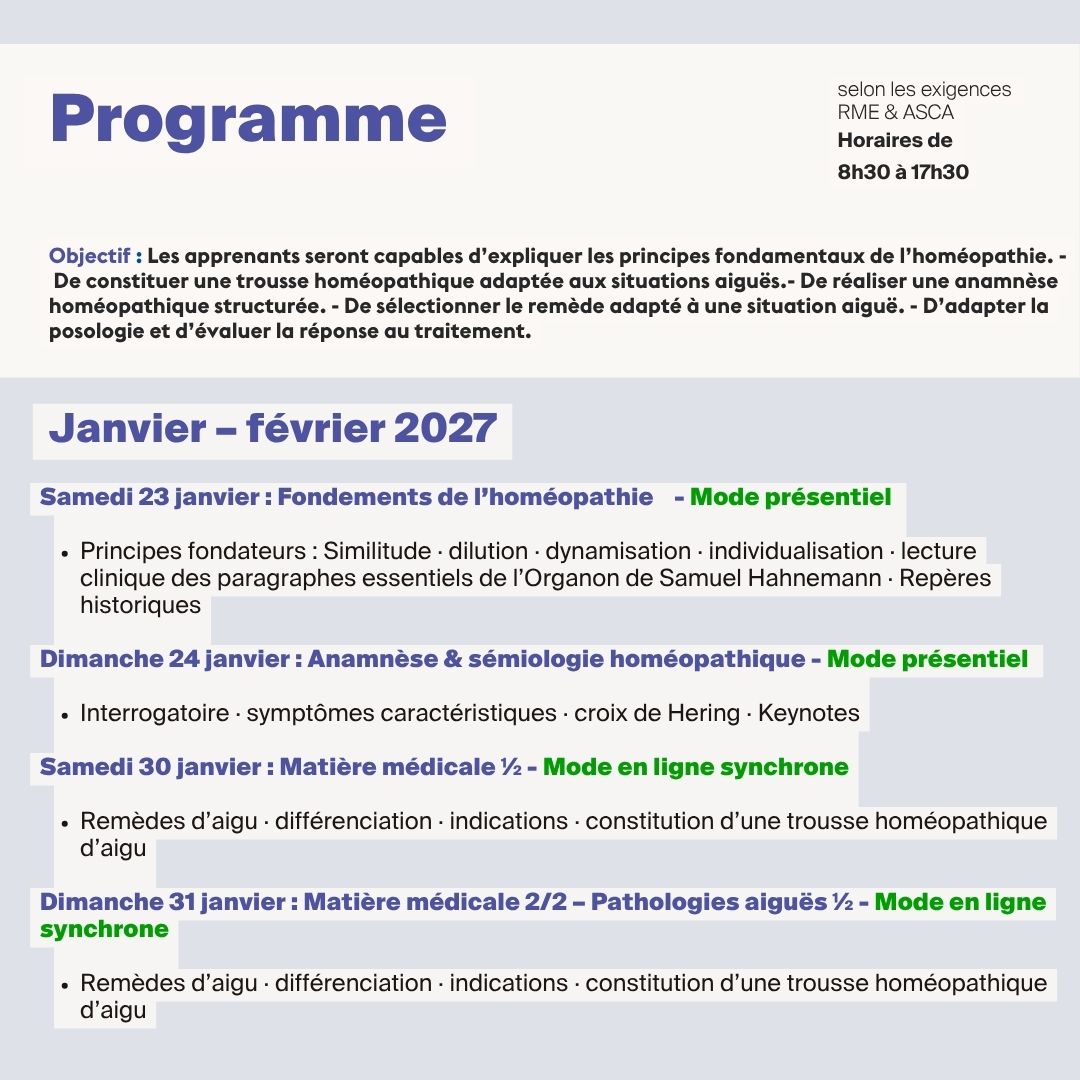 Homéopathie  pour la MTE • 6 jours