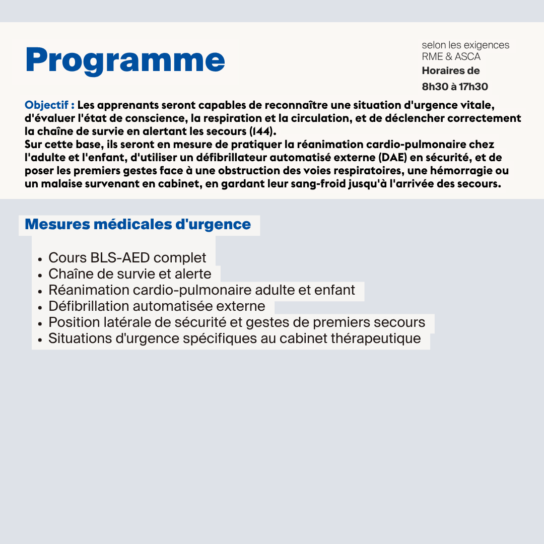 BM1 • Aide d’urgence, réanimation (BLS-AED) • 2027