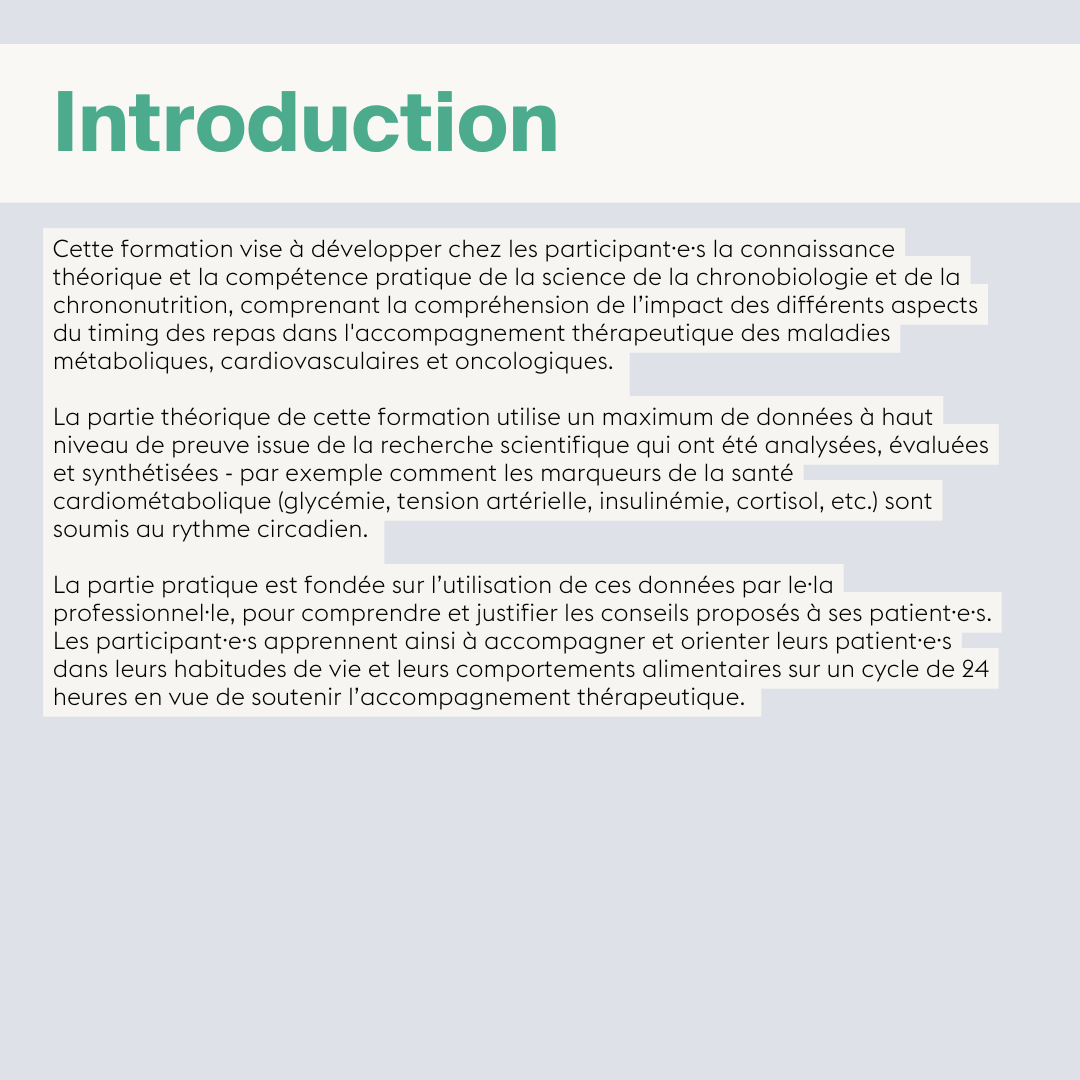 Chrononutrition en médecine intégrative et complémentaire • 3 jours