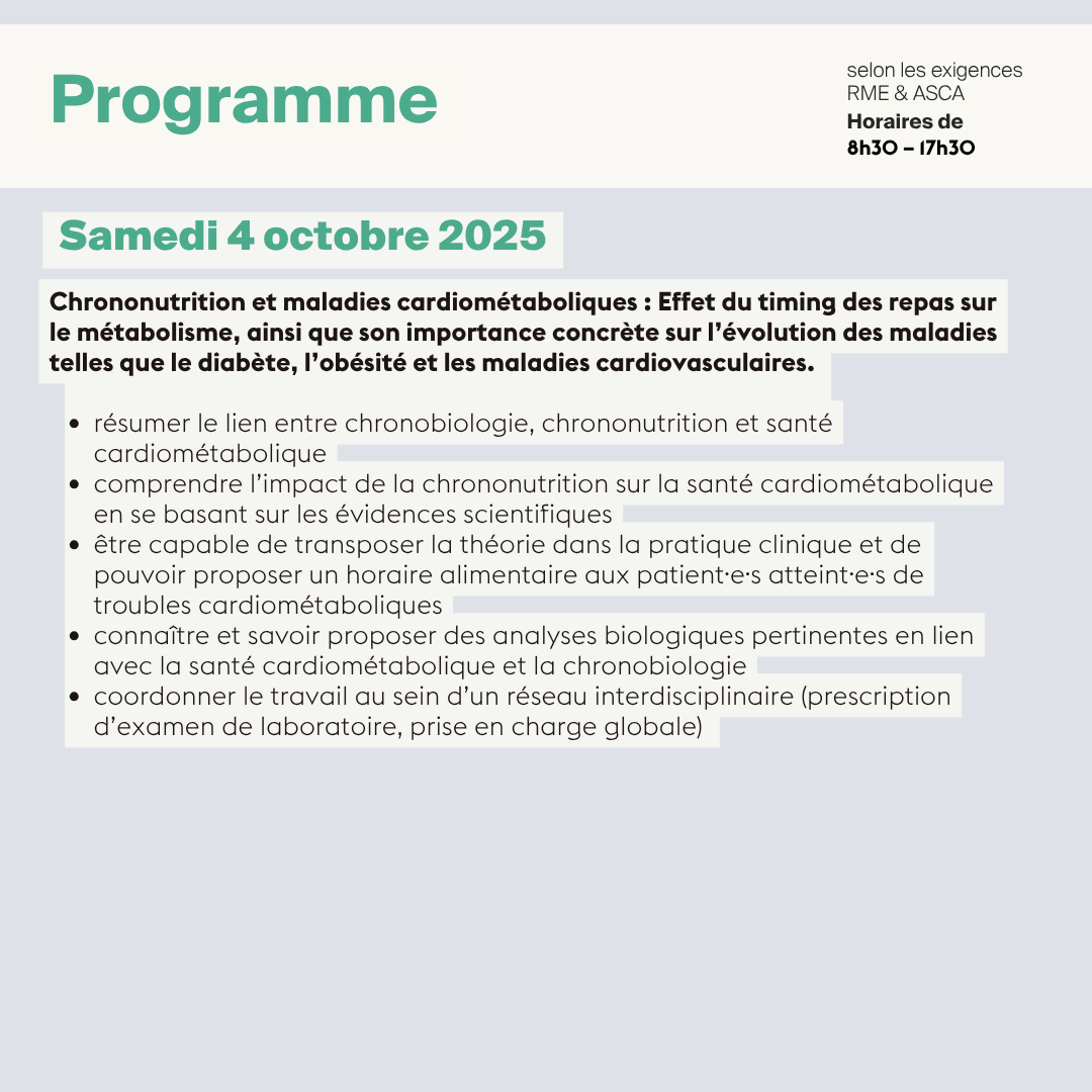 Chrononutrition en médecine intégrative et complémentaire • 3 jours