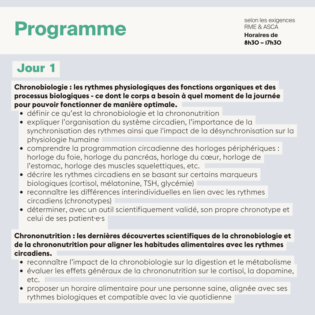 Chrononutrition en médecine intégrative et complémentaire • 3 jours