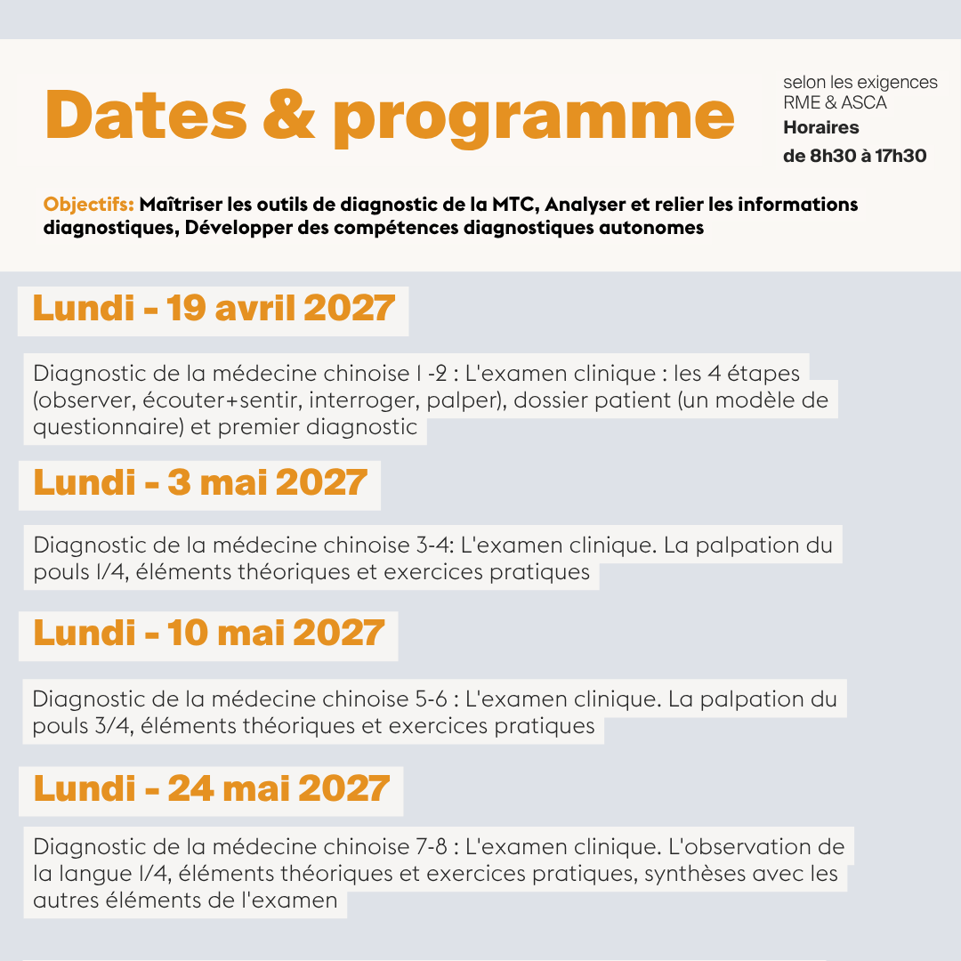 Diagnostic de la médecine chinoise • Module A-04 - 8 jours