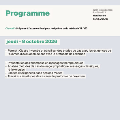 Cours préparatoire pour l'examen Méthode 33 • 133 massages thérapeutiques - 1 jour
